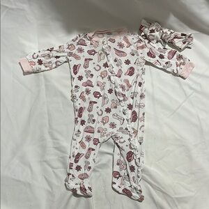 Pink and White western Pajama Set with Long Sleeves bamboo